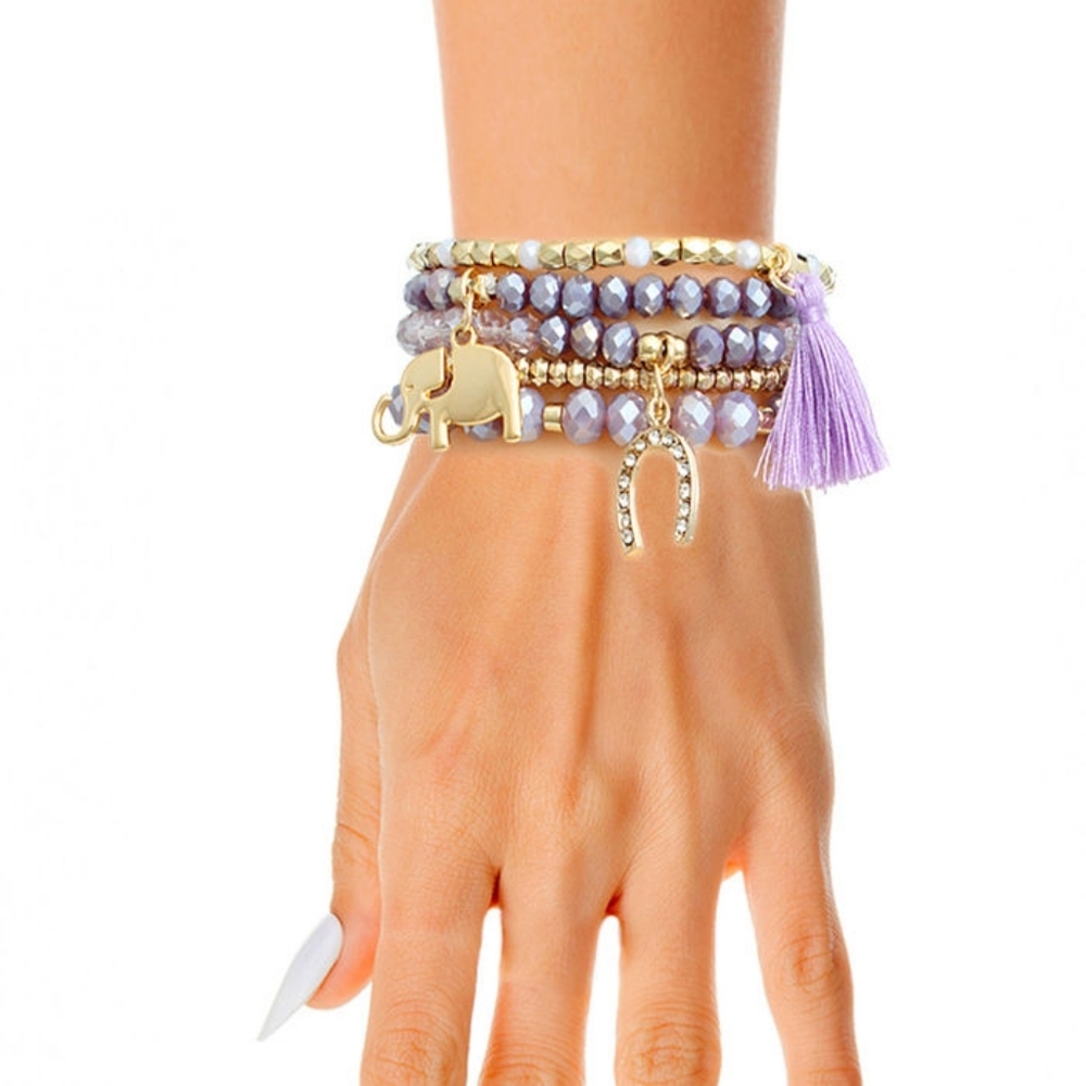 Lavender Elephant Horseshoe Stack Bracelets - Picture 1 of 2